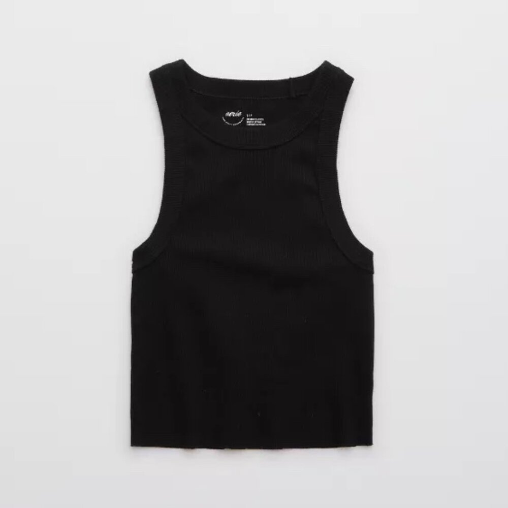 Aerie AE Free Spirit Ribbed Top XS True Black